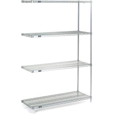 NEXEL 4 Tier Wire Shelving Add-On Unit, Stainless Steel, 54W x 24D x 63H A24546S